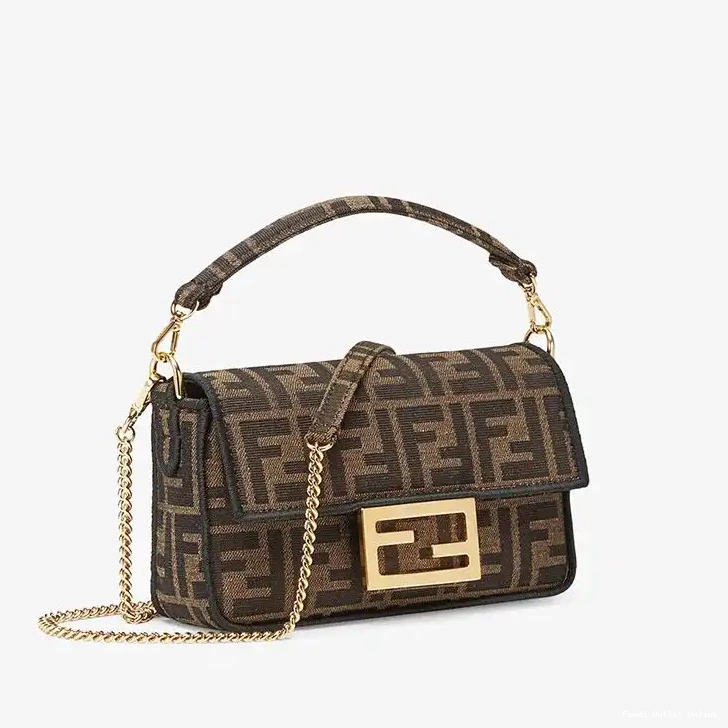 Affordable FF Fabric In Brown Baguette Mini Fendi Bag Motif 0618